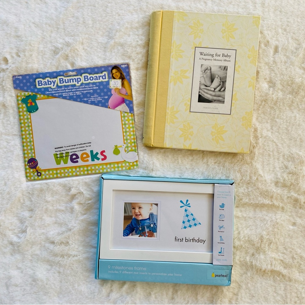 Pregnancy Record Book, Baby Bump Board, Picture Frame bundle NEW